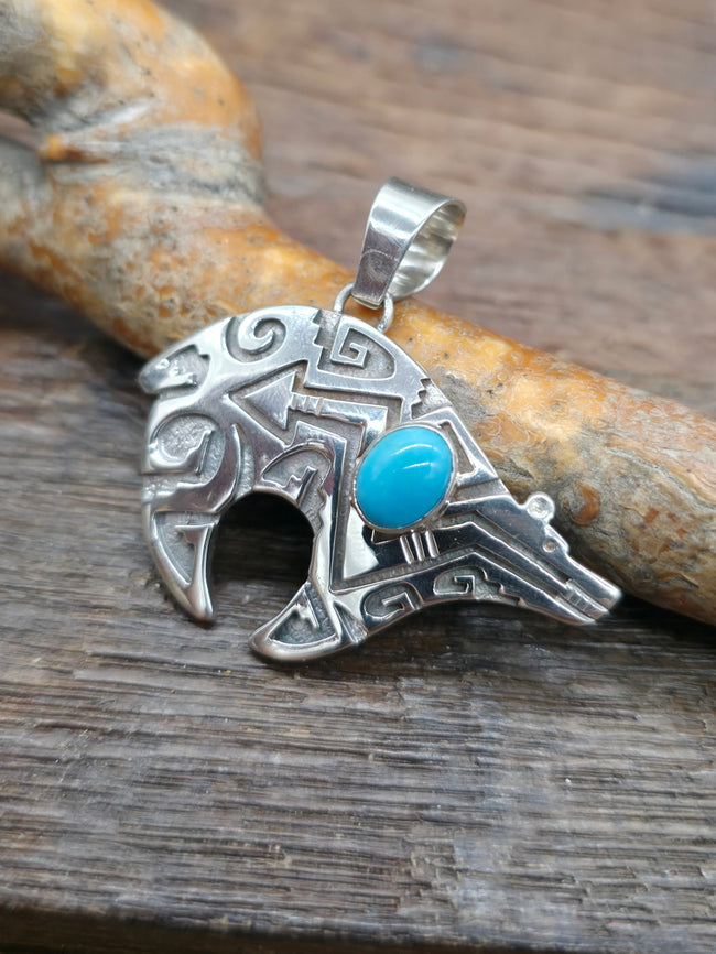 Sterling Silver Overlay Bear Pendant with Turquoise