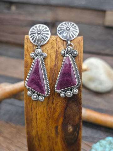 Long Turquoise Slab Earrings with Sterling Silver by Veronica Tortalita