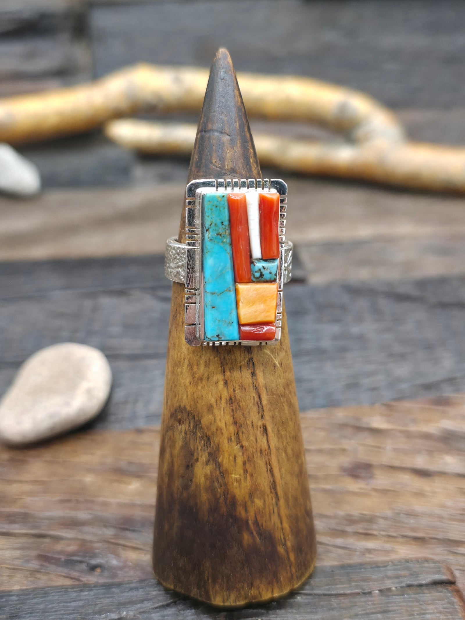 Adjustable Cobblestone Inlay Ring by David Tune