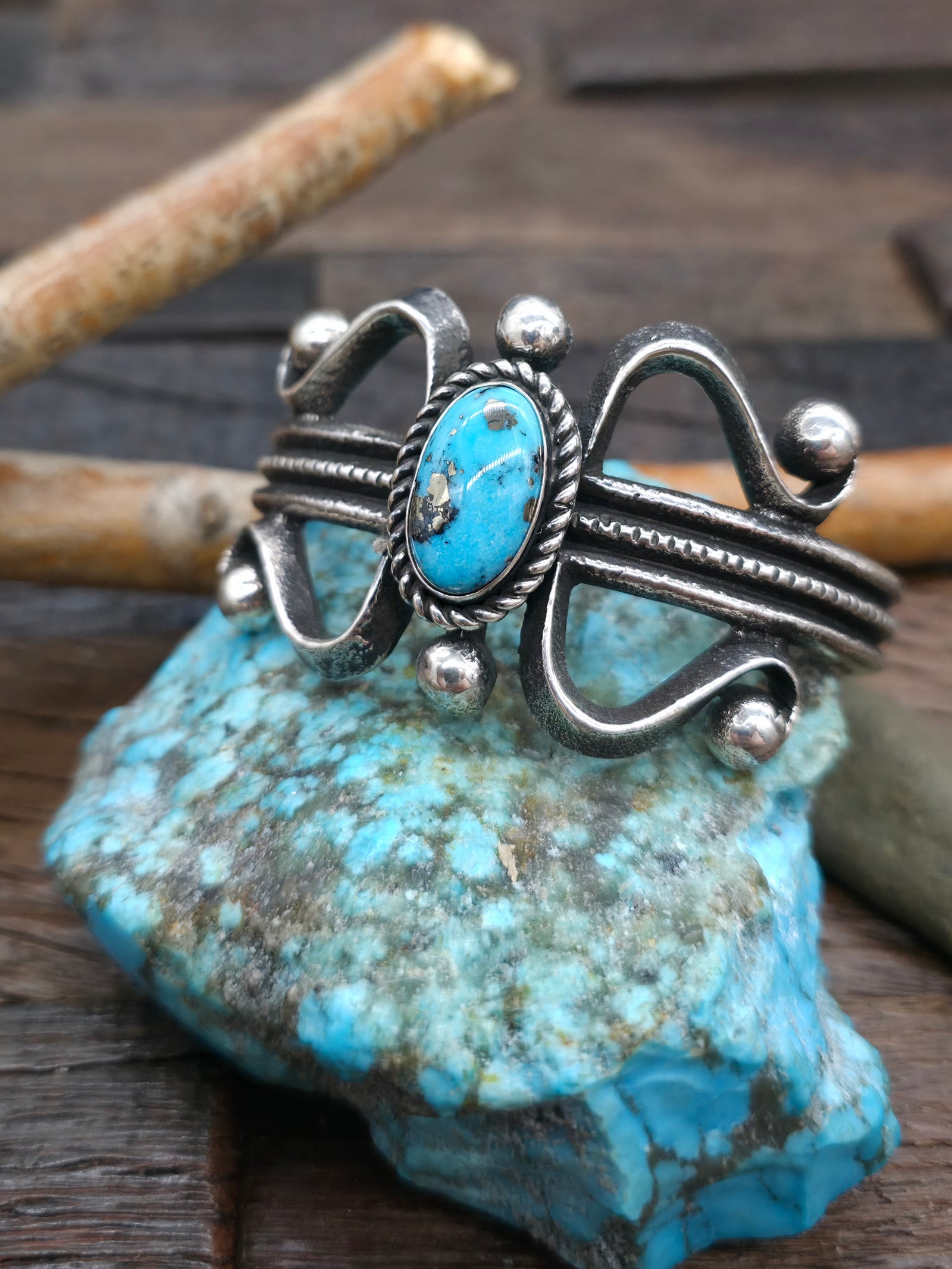Cast Sterling Silver and Turquoise Cuff by Aaron Anderson - 6 1/2 in. w/Gap