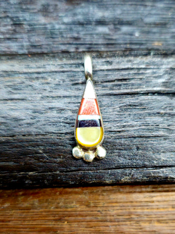 Turquoise and Jet Inlay Sterling Silver Bear Pendant by Ray Jack