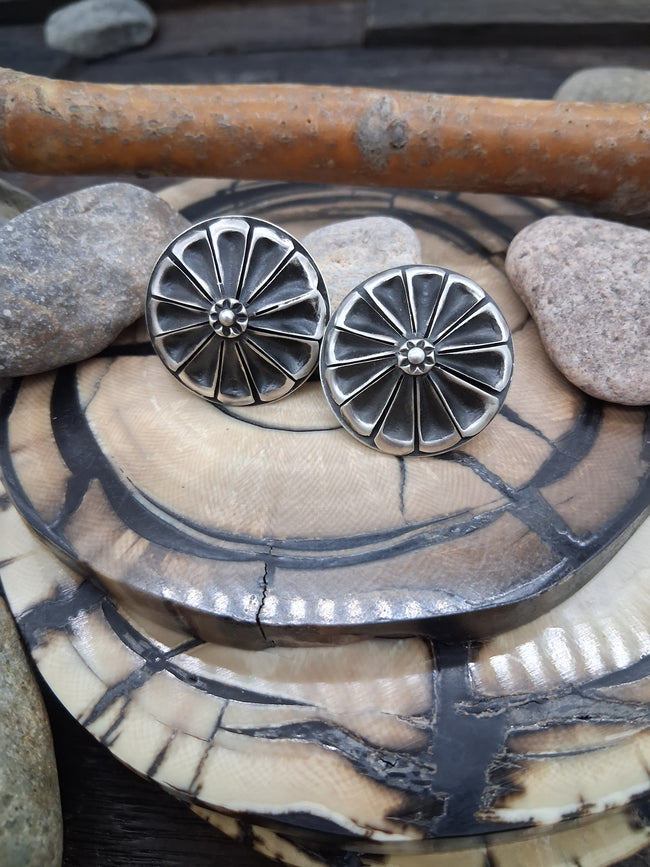 Sterling Silver Round Flower Earrings by Rhonda Largo