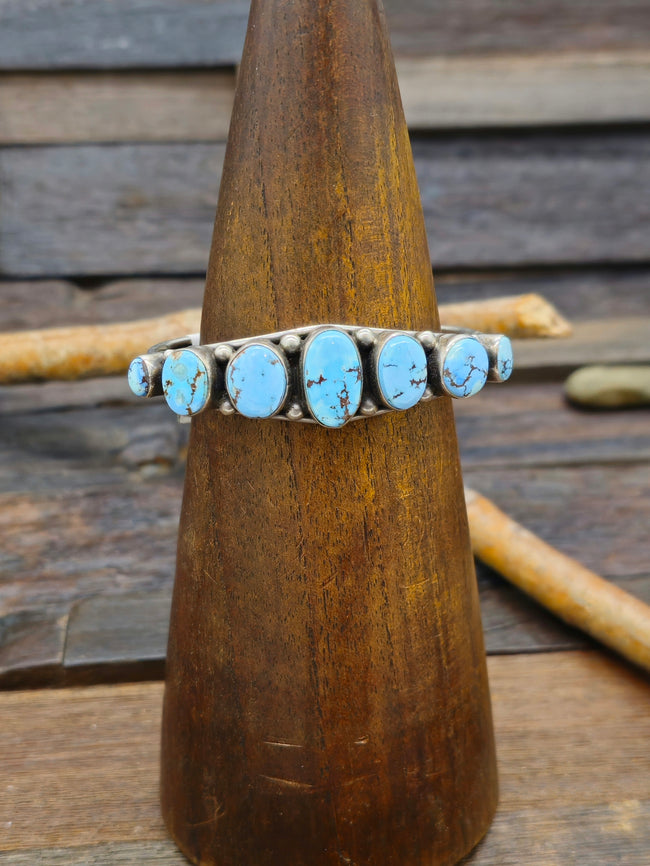 Golden Hill Turquoise 7 Stone Sterling Silver Cuff by Nila Johnson - 6 1/2 in.
