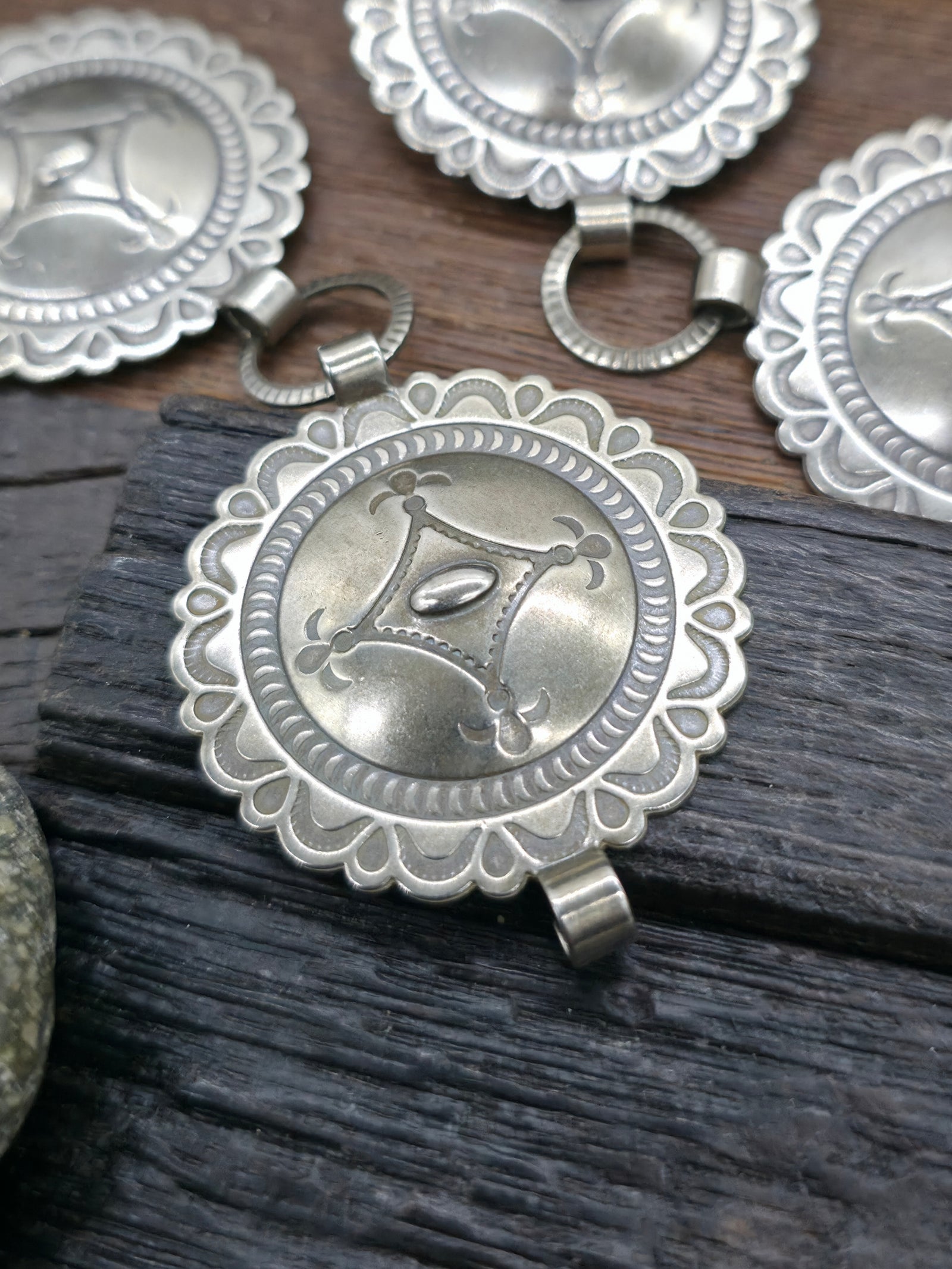 Stamped Nickle Silver Chain Concho Belt - 42 in.