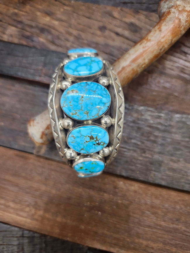 Kingman Turquoise and Sterling Silver Bracelet by JoElias Draper -  6 3/4 in. with Gap