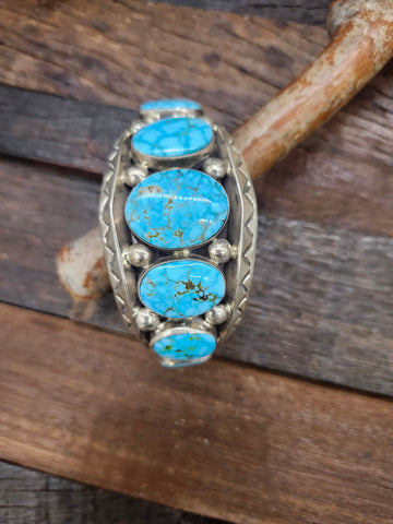 Sterling Silver Two Stone Blue Gem Ribbon Turquoise Pendant by LaRose Ganadanegro - 3 in. by 1 in.