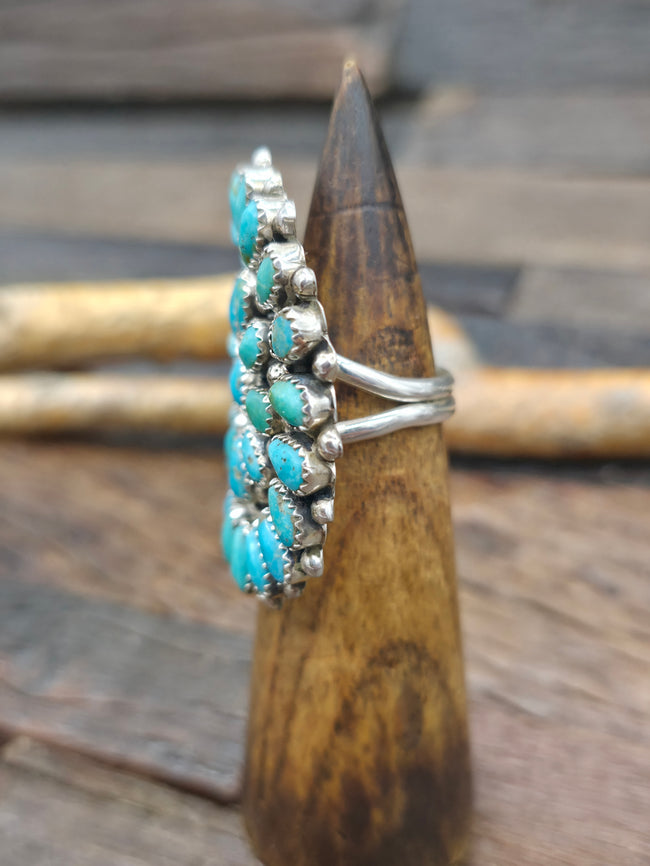 Sterling Silver Turquoise Cluster Ring by Eunise Wilson - Adjustable