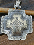 Large Sterling Silver Santa Fe Cross Pendant by Vincent Platero - 3 in.