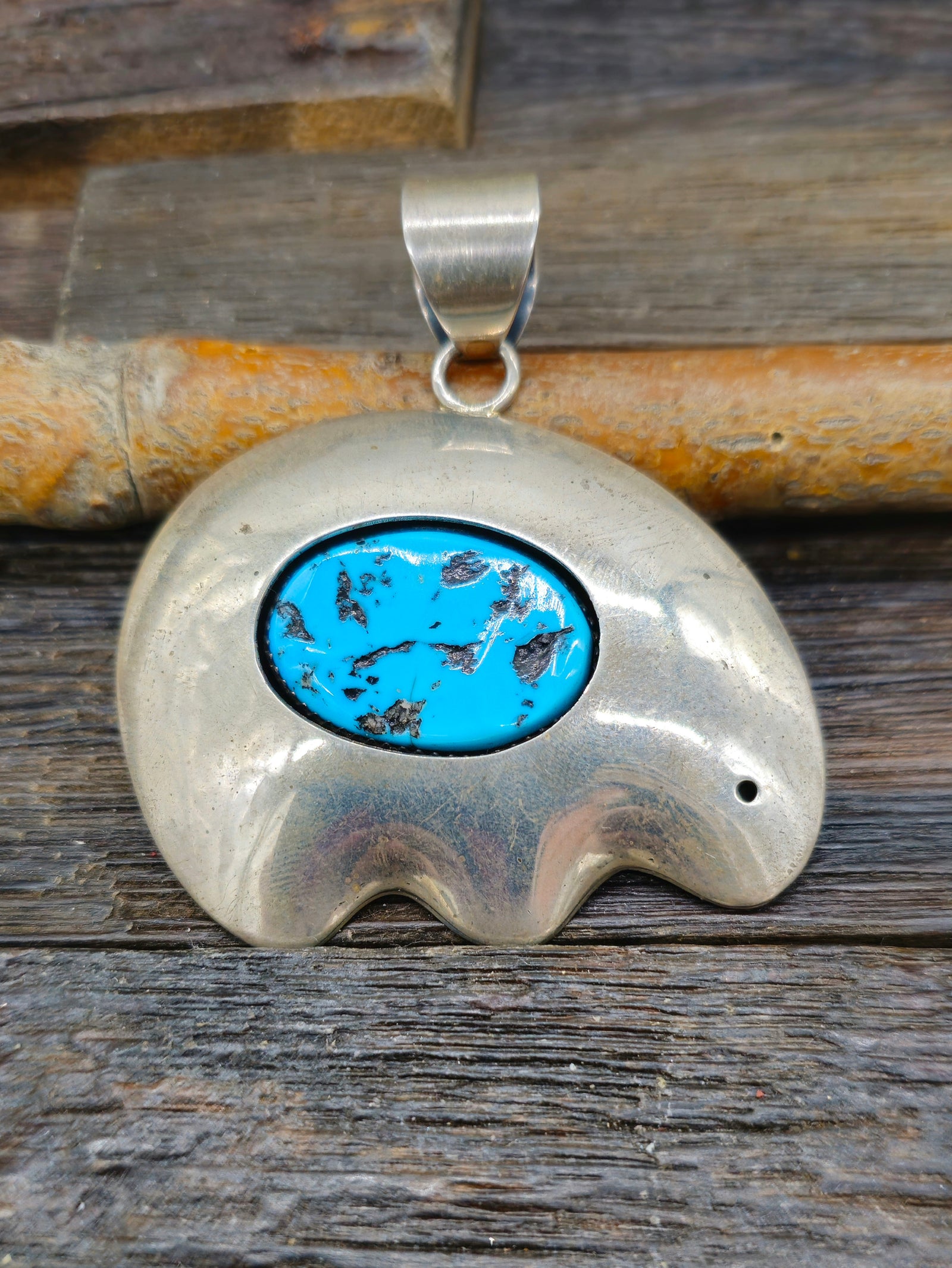 Vintage/Estate Sterling Silver Bear Pendant with Turquoise