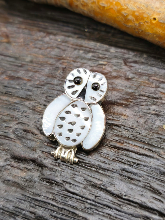 Sterling Silver and Mother of Pearl Inlay Owl Pendant