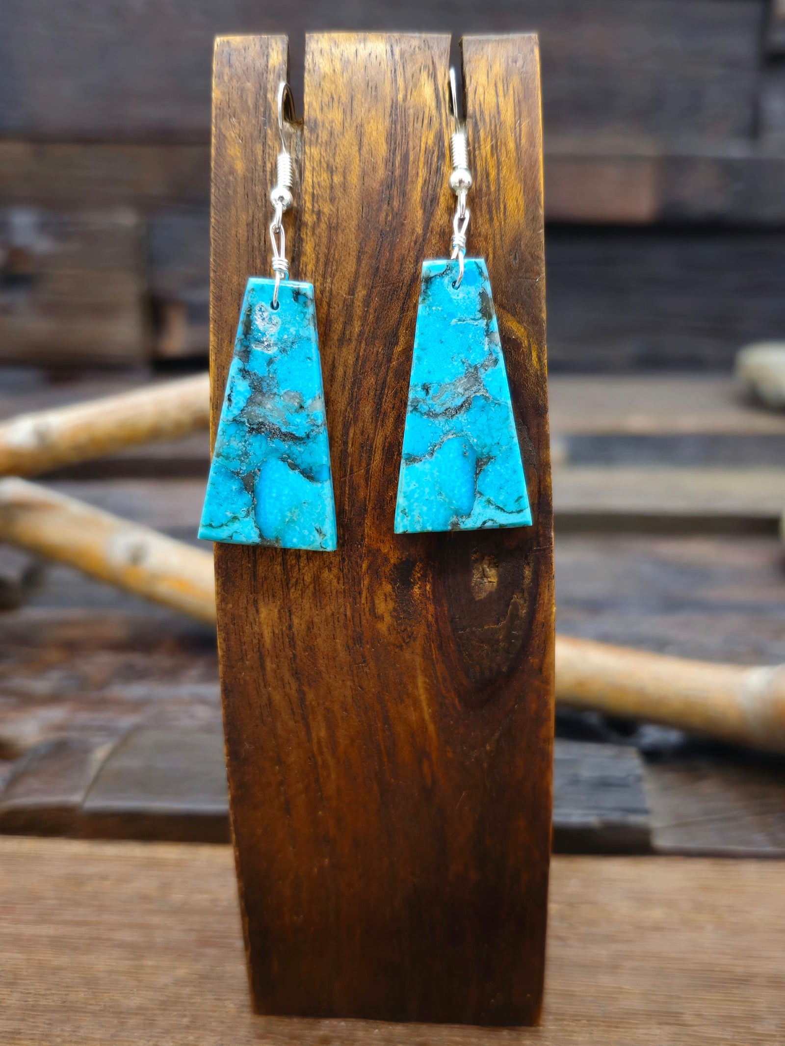 Blue Turquoise Slab Earrings by Robert Coriz