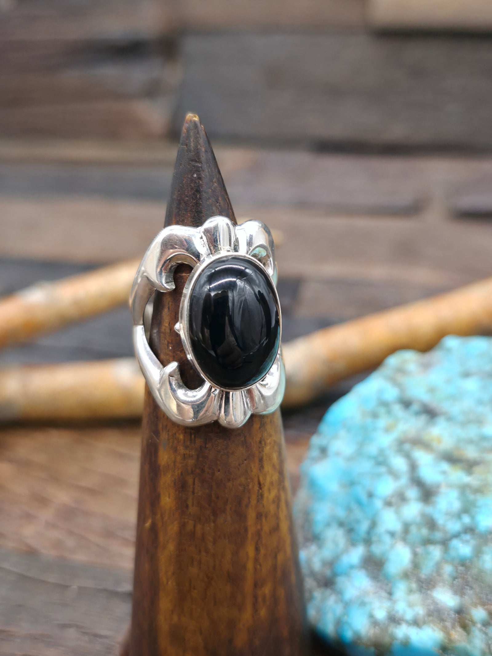 Cast Sterling Silver Onyx Ring by Kevin Yazzie - Size 8.5