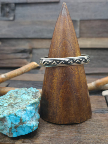 Sterling Silver Candelaria Turquoise Patterned Channel Inlay Infinity Ring by Dean Sandoval - Size 8 1/2