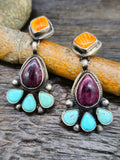 Turquoise, Orange and Purple Spiny Oyster Sterling Silver Chandelier Earrings by Louise Jim
