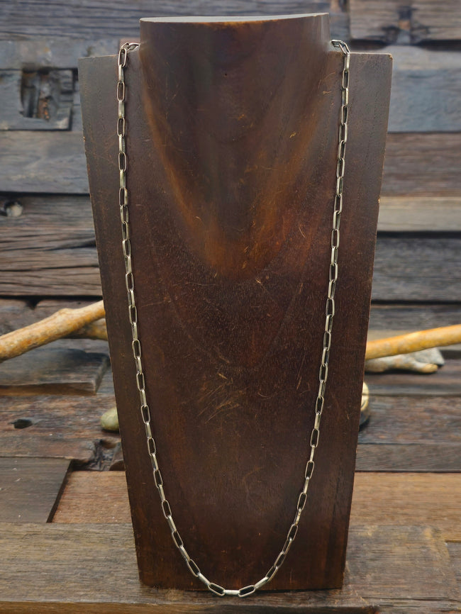 Handmade Oxidized Sterling Silver Paperclip Chain Necklace by Sally Shirley - 24 in.