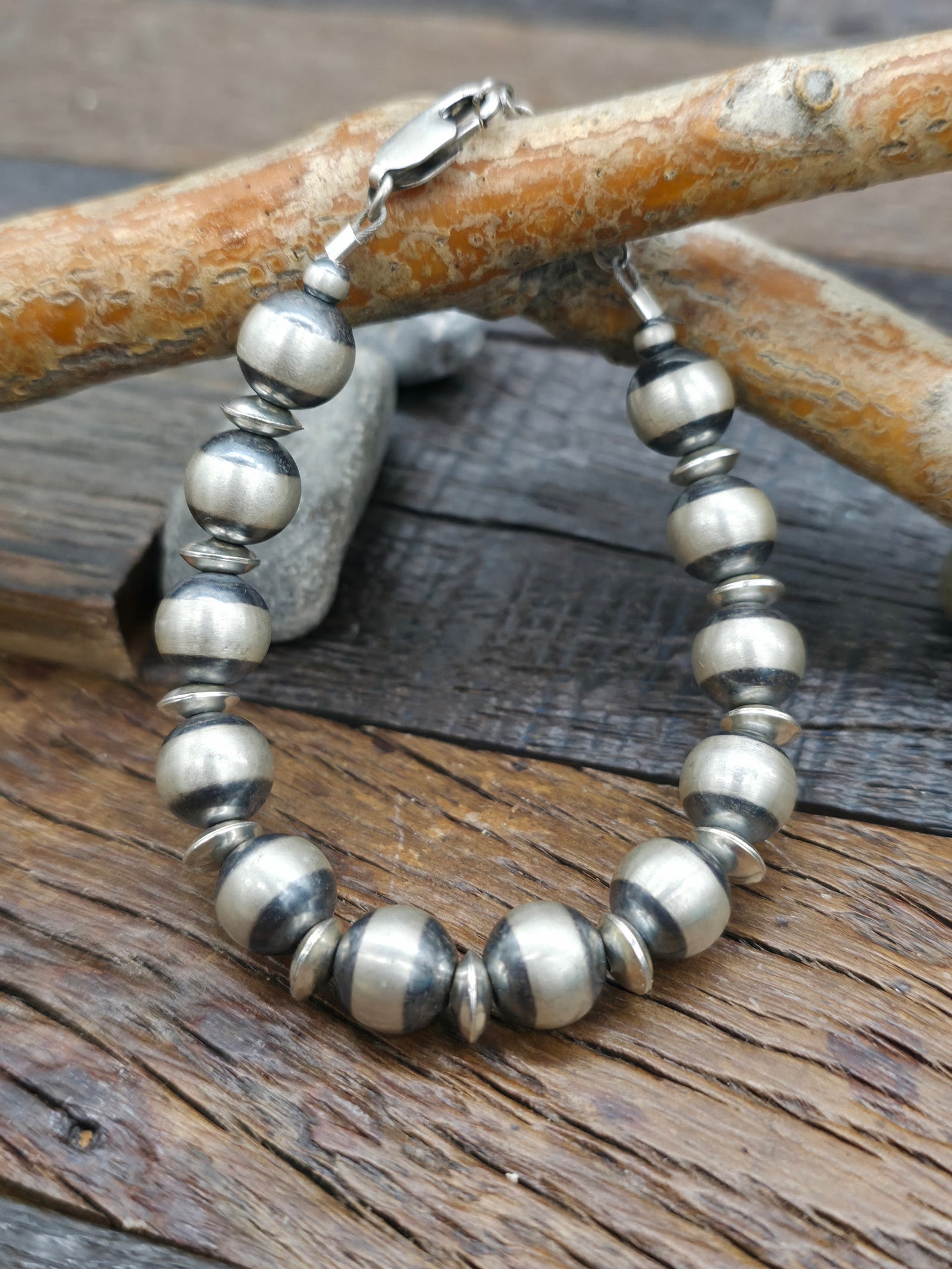 Oxidized Sterling Silver Mixed Bead Bracelet - 8 in.