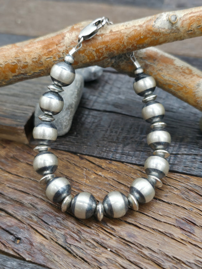 Oxidized Sterling Silver Mixed Bead Bracelet - 8 in.