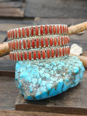 Stamped Sterling Silver and Sleeping Beauty Turquoise Hanging Hoop Earrings by Julia Etsitty