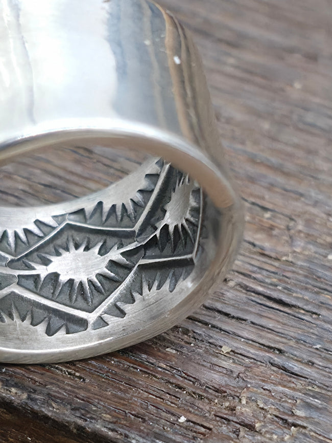 Sterling Silver Wide Band Ring with Interior Stamp Work by Sunshine Reeves - Size 6 - Designs Vary