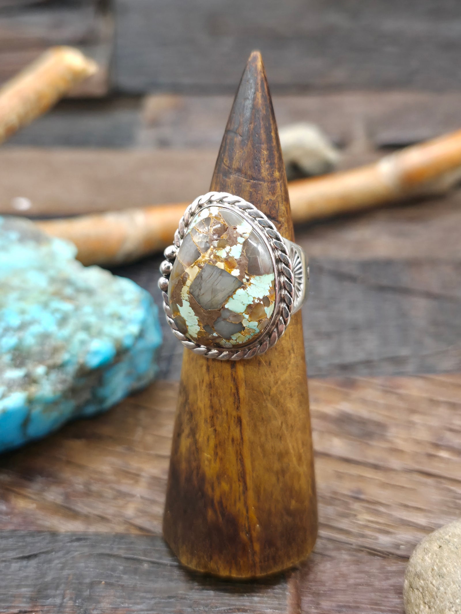 Sterling Silver Boulder Turquoise Ring by "TG" - Size 11