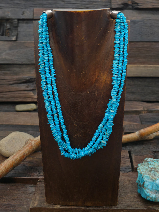 Three Strand Mini Turquoise Nugget Necklace - 18 in. plus 2 in. Extender