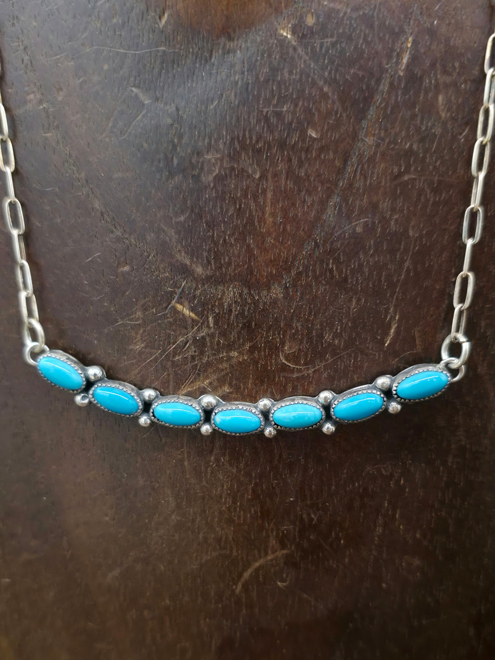 Sterling Silver Turquoise Bar Necklace and Earring Set by Robert Yazzie - 16 in.