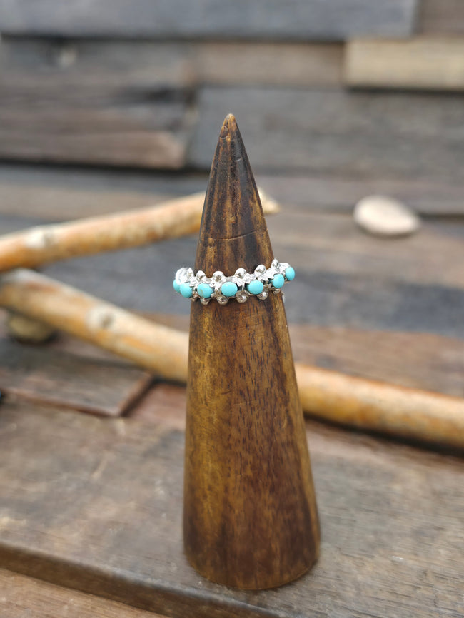 Sterling Silver Turquoise Petit Point Ring by Marlon Quam - Size 7 1/2