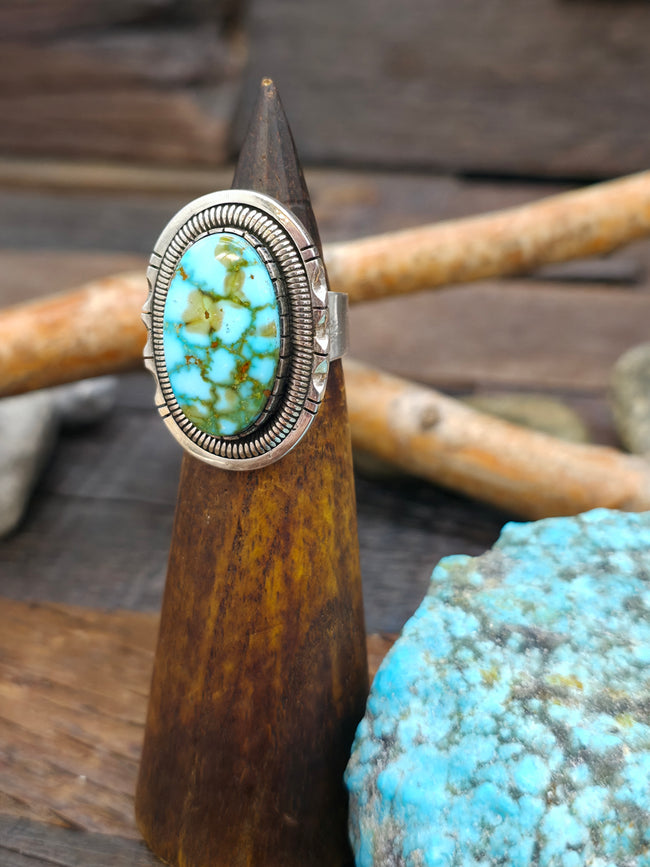 Sterling Silver Oval Kingman Turquoise Ring by Walter Vandever - Size 8