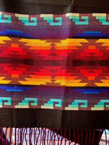 Pink Blanket Print Poncho with Fringe - Cream Reverse