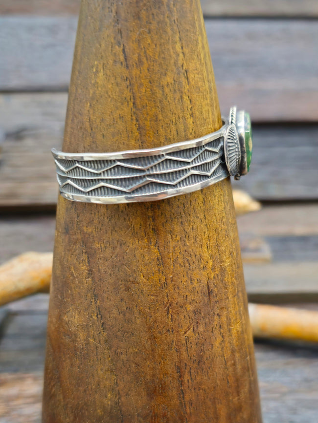 Stamped Sterling Silver Turquoise Cuff by Sunshine Reeves - 6 in.