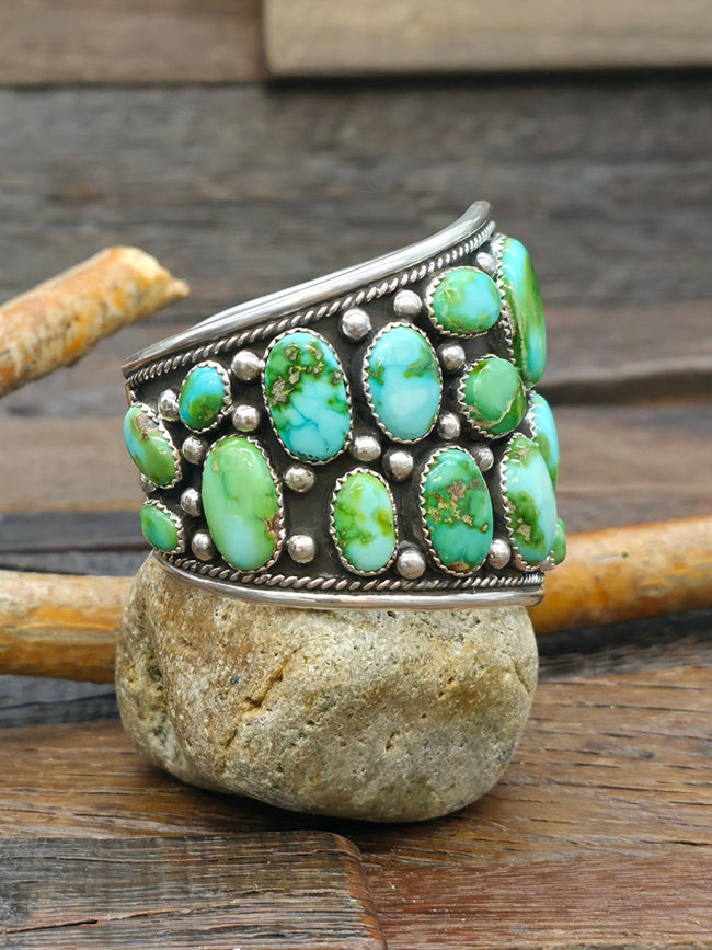Sterling Silver Raindrop Sonoran Turquoise Cuff Bracelet by LaRose Ganadanegro - 6 in. with Gap
