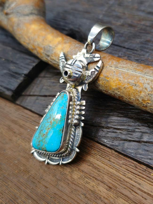 Turquoise Sterling Silver Kachina Pendant by Bennie Ration