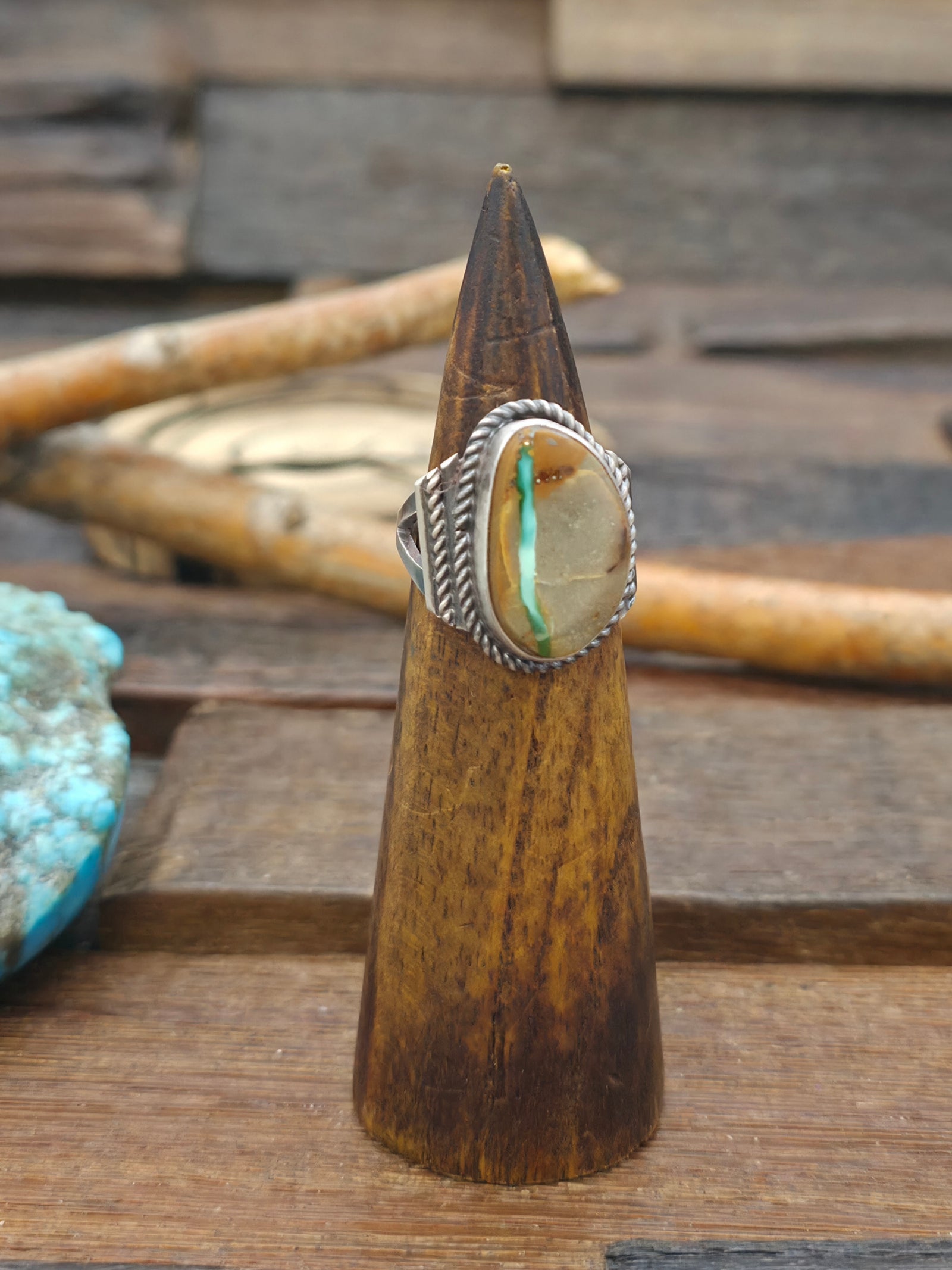 Sterling Silver Ribbon Turquoise Ring by L. Ganado - Size 9