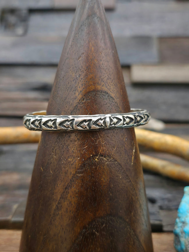 Stamped Sterling Silver Cuff with Arrowheads by Sunshine Reeves  6 3/4 in.
