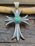 Emerald Valley Turquoise Sterling Silver Cross Pendant by Harrison Bitsue