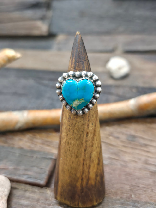 Sterling Silver Turquoise Heart Ring by Lawrence Archuleta - Size 7 1/2