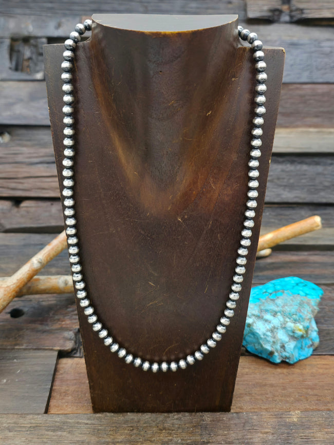 Sterling Silver Oxidized Bead Necklace 6mm 22 in.