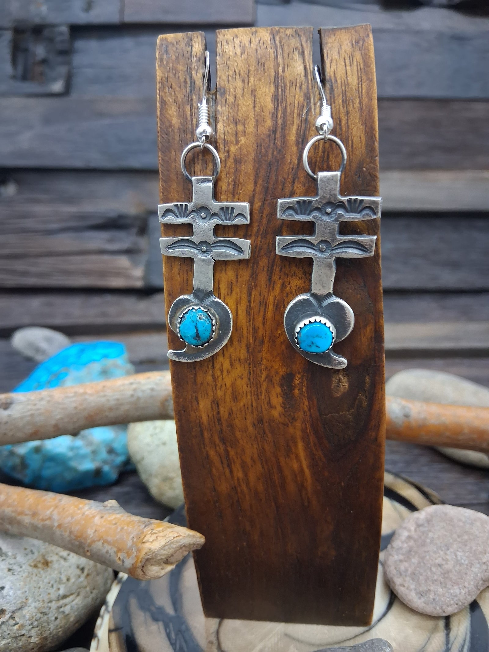 Sterling Silver Dragonfly Cross with turquoise cabochon Earrings by Eva & Lindberg Billah