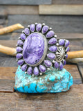 Heavyweight Sterling Silver Charoite Cluster Bracelet by Tyler Brown - 6 1/4 in. with Gap