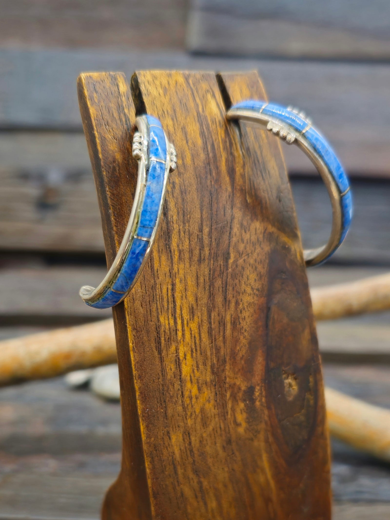 Vintage/Estate Sterling Silver Denim Lapis Half Hoop Earrings