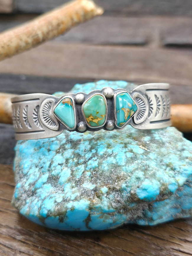 Stamped Sterling Silver Three Stone Cuff Bracelet by LaRose Ganadanegro - 7 in. with Gap