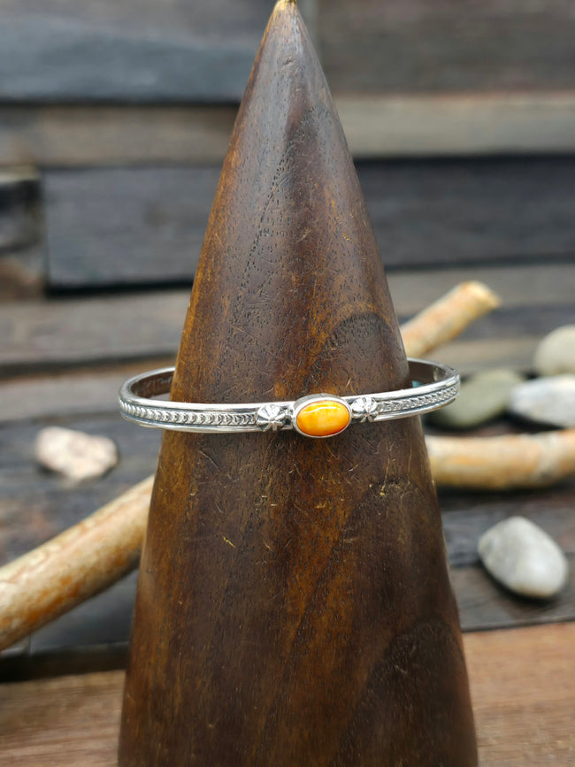 Single Stone Orange Spiny Oyster Sterling Silver Cuff by June Delgarito - 6 1/2