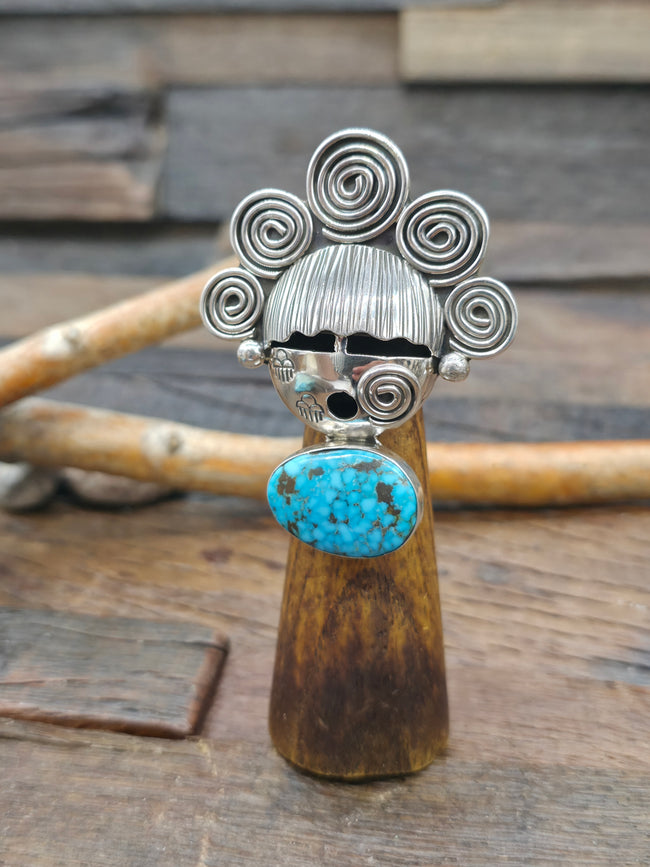 Sterling Silver Kingman Turquoise Kachina Ring by Alex Sanchez - Size 6 1/2