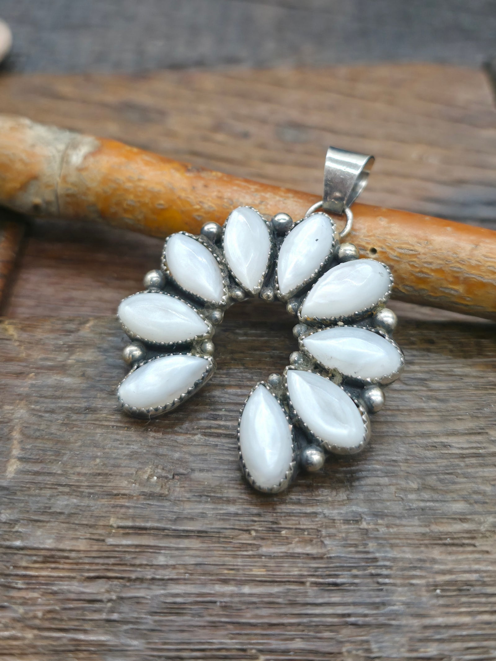 Sterling Silver Mother of Pearl Naja Pendant by T. Smith - 2 in. by 1 3/4 in.