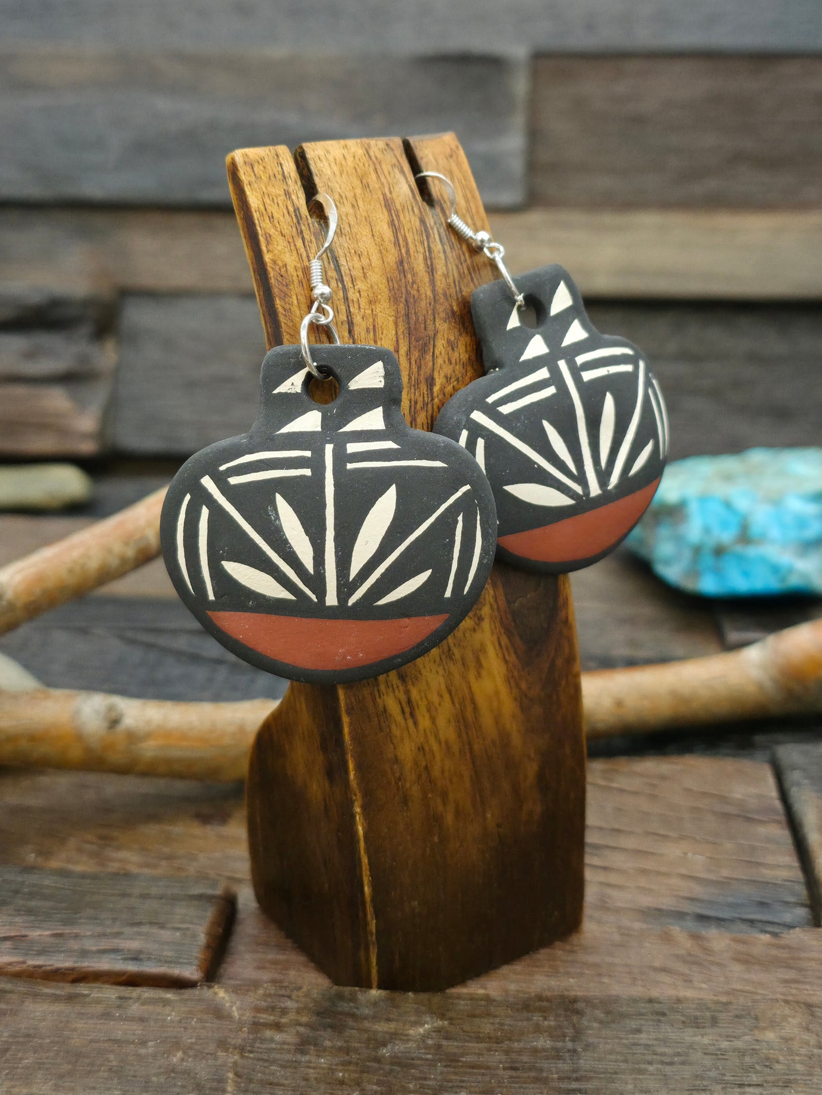 Pottery Dangle Earrings by Mary Garcia - 2 1/2 by 2 in.