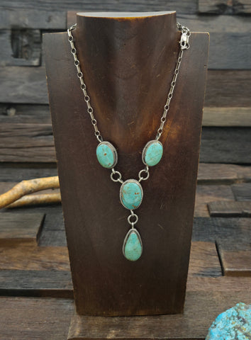 Vintage/Estate Graduated Shaped Turquoise and Sterling Silver Bead Necklace - 16 in.