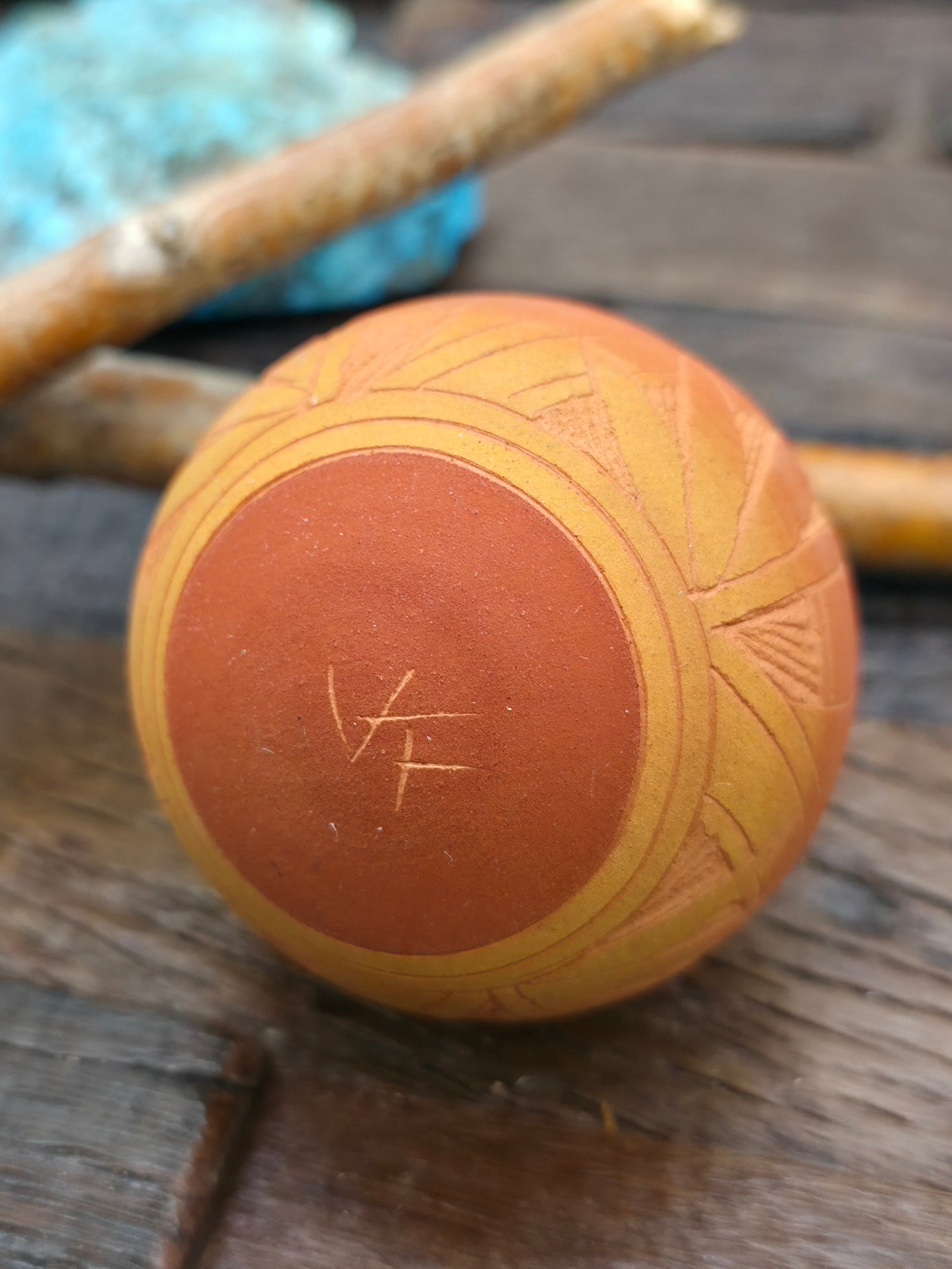 Navajo Etched Christmas Ornament Bauble by Viveca Tsosie - Red