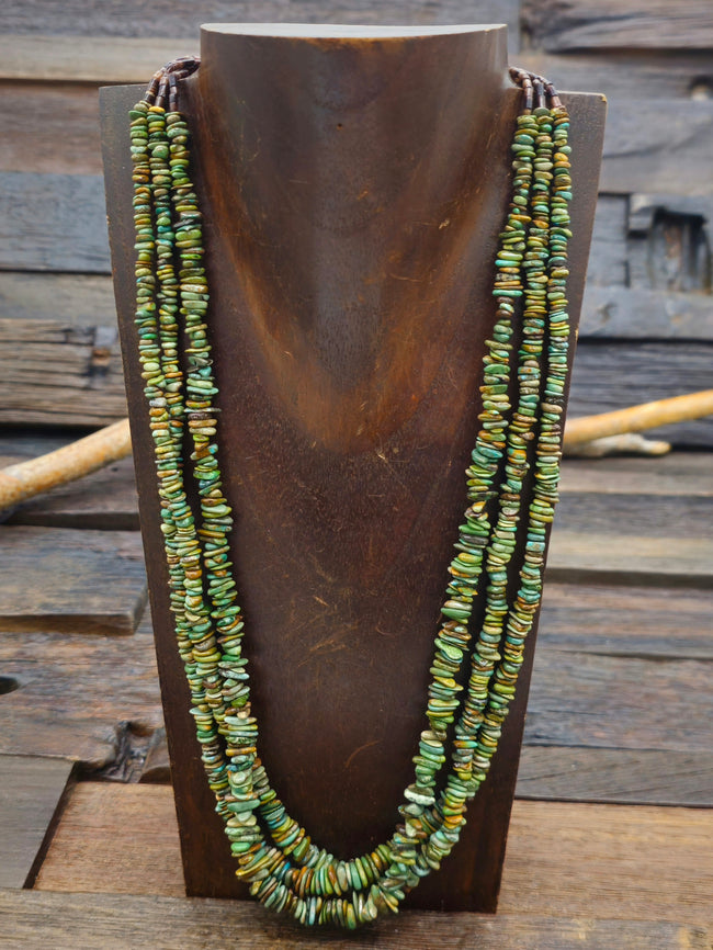 Three-Strand Green Turquoise Chip Necklace by Fannie Garcia - 22 in.