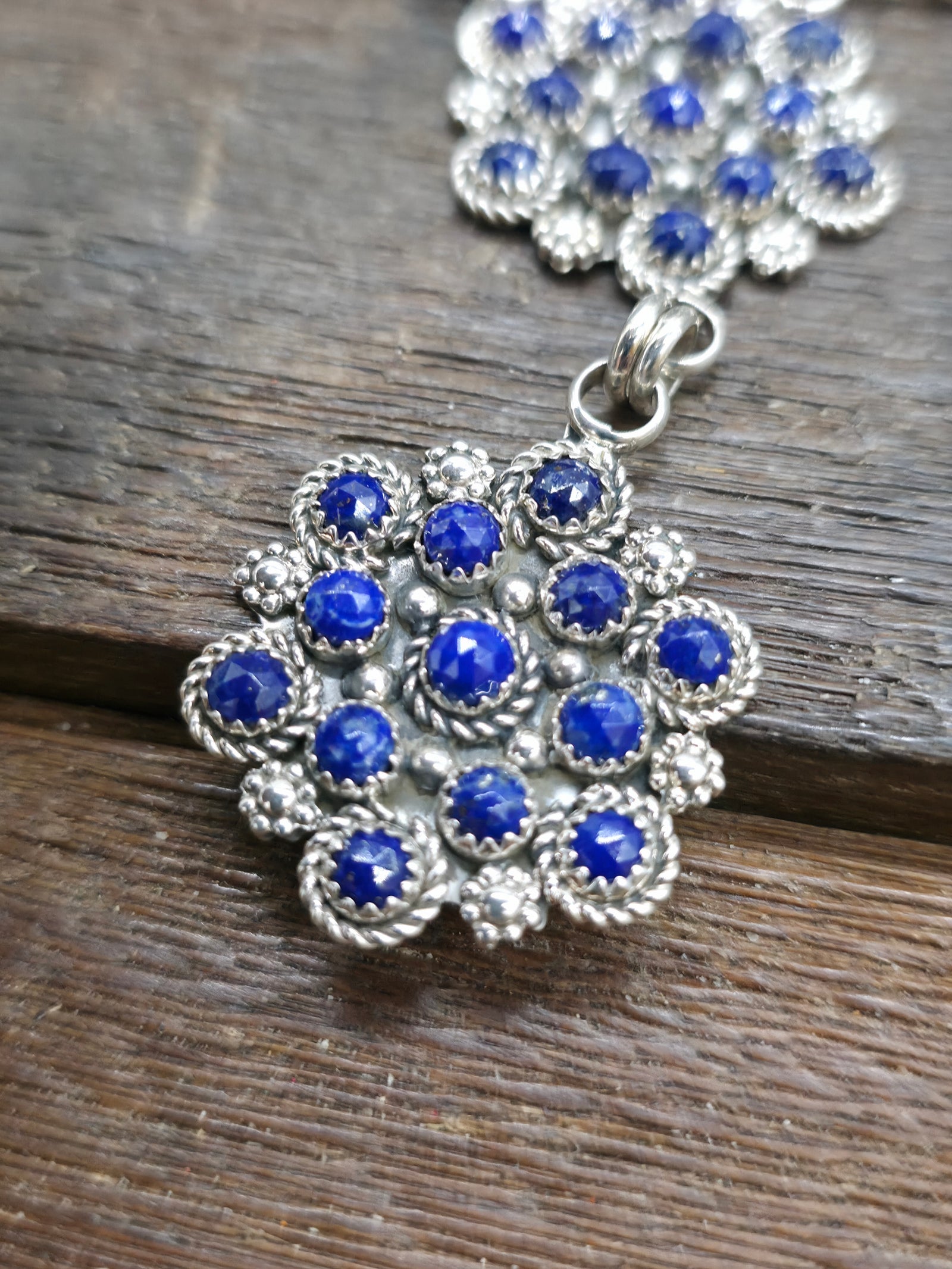 Sterling Silver Faceted Lapis Necklace by Dillion Cheama - 21 in. with 2 1/2 in. Drop