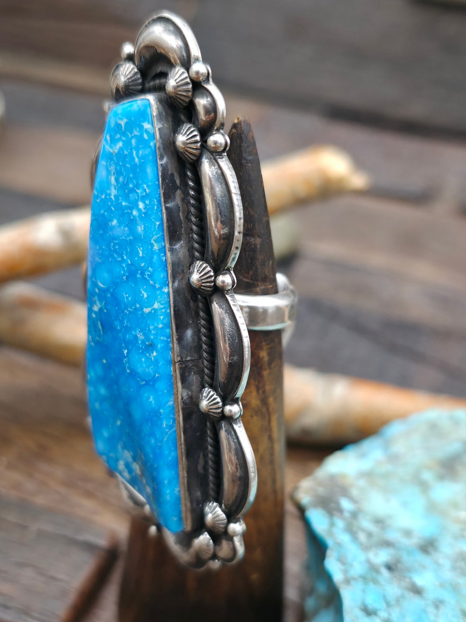 Sterling Silver Kingman Turquoise Statement Ring by Derrick Gordon - Adjustable